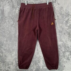 Nike ACG Polartec Wolf Tree Fleece Sweatpants Mens Large Burgundy Red Baggy